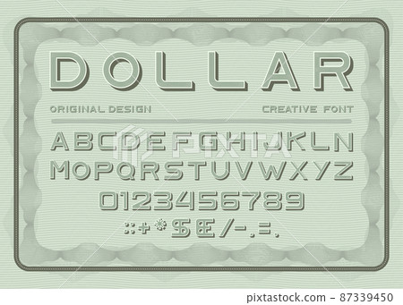 Money font, dollar latin alphabet, sans serif 87339450