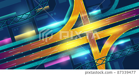 Night city with transport interchange top view. Night city with transport interchange top view. 87339477