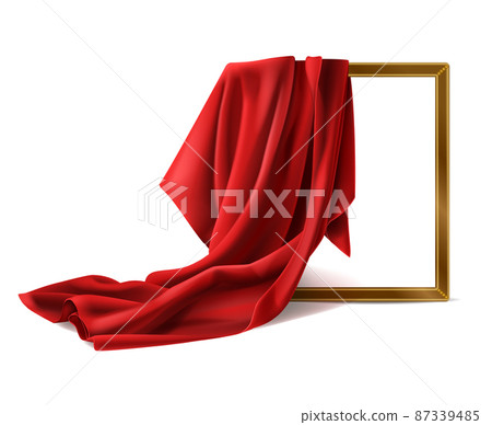 Red silk cloth cover wooden photo frame isolated Red silk cloth cover wooden photo frame isolated 87339485
