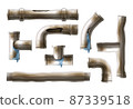 Damaged, rusted steel pipes realistic vector set 87339518