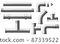 Steel pipes bolted connectors realistic vector set 87339522