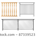 Railings, fence sections realistic vector set 87339523