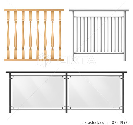 Railings, fence sections realistic vector set Railings, fence sections realistic vector set 87339523