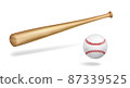 Wooden baseball bat and ball realistic vector 87339525
