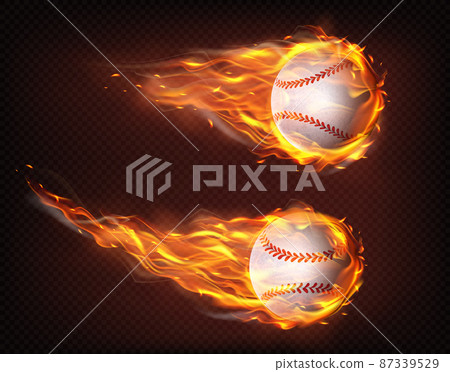 Flying in flames baseball balls realistic vector Flying in flames baseball balls realistic vector 87339529