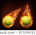 Tennis balls flying in flames realistic vector 87339531