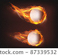 Golf balls flying in fire realistic vector 87339532