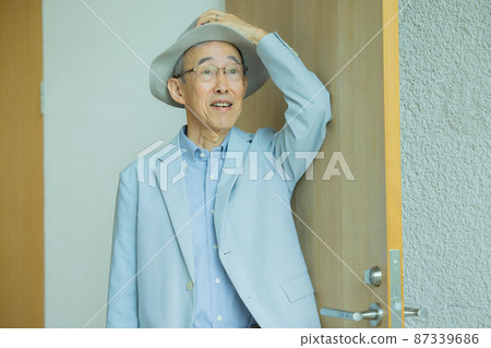 Senior man going out Senior man going out 87339686