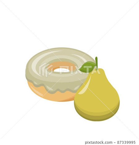 西洋梨口味的甜甜圈孤立在白色背景,美味可口的點心,甜的糖霜 西洋梨口味的甜甜圈孤立在白色背景,美味可口的點心,甜的糖霜 87339995