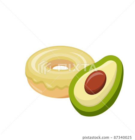 酪梨口味的甜甜圈孤立在白色背景,美味可口的點心,甜的糖霜 87340025