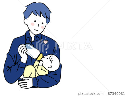 Father and baby giving milk with eye contact Father and baby giving milk with eye contact 87340081
