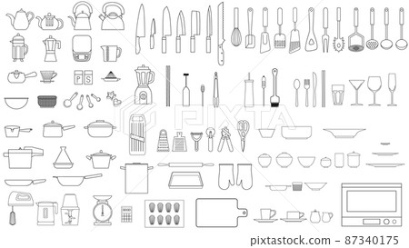 Line art icon illustration of kitchen utensils 87340175