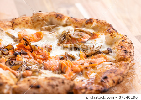 This pizza with salmon pizza 87340190