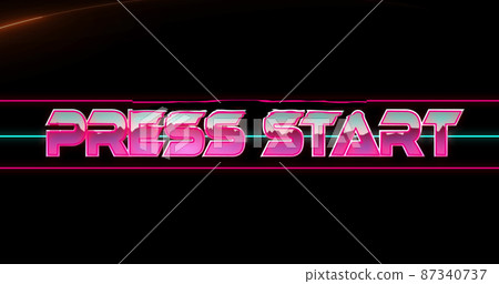 Image of press start text on black background Image of press start text on black background 87340737