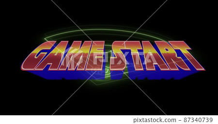 Image of game start text over neon sports stadium Image of game start text over neon sports stadium 87340739