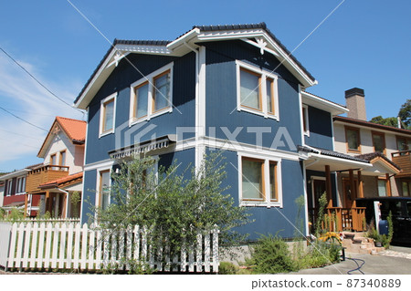 Scandinavian-style detached house in a beautiful corner with a vivid blue color 87340889