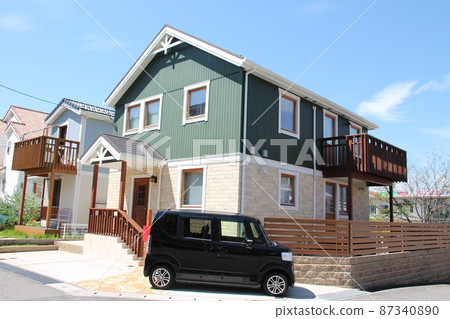 Beautiful Scandinavian-style detached house with tiled and green bicolor Beautiful Scandinavian-style detached house with tiled and green bicolor 87340890