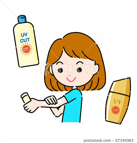 Illustration of a simple woman applying sunscreen - Stock Illustration ...