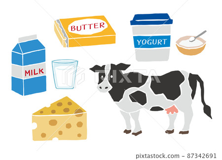 Dairy products retro vector illustration set 87342691