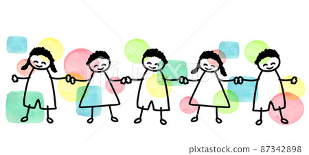 孩子們手牽手塗鴉風格 孩子們手牽手塗鴉風格 87342898