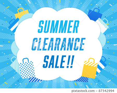 Summer sale advertising template shopping bag x confetti x concentrated line light blue frame (horizontal) 87342994