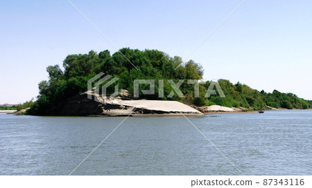 Panoramic landscape with the Nile river near Sai island,Kerma, Sudan Panoramic landscape with the Nile river near Sai island,Kerma, Sudan 87343116