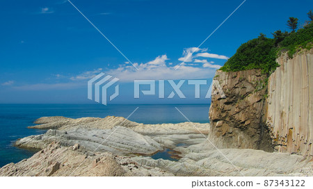 Rocks of Stolbchatiy cape, Kunashir, kuril islands, Russia 87343122