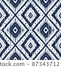 Navy Indigo Blue Diamond on White background. Geometric ethnic oriental pattern traditional Design for ,carpet,wallpaper,clothing,wrapping,Batik,fabric, vector illustration embroidery style 87343712