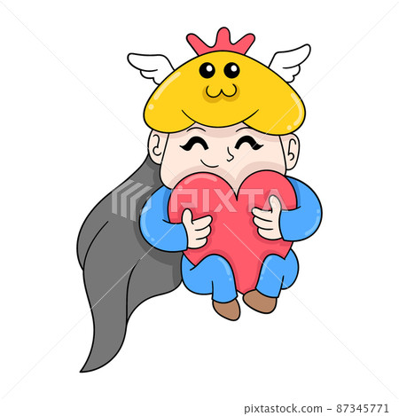 girl kid playing with dolls celebrating valentine, doodle icon image kawaii girl kid playing with dolls celebrating valentine, doodle icon image kawaii 87345771