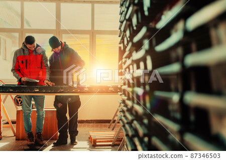 A special team of geologists who study rocks in industry using modern machines.Selective focus A special team of geologists who study rocks in industry using modern machines.Selective focus 87346503