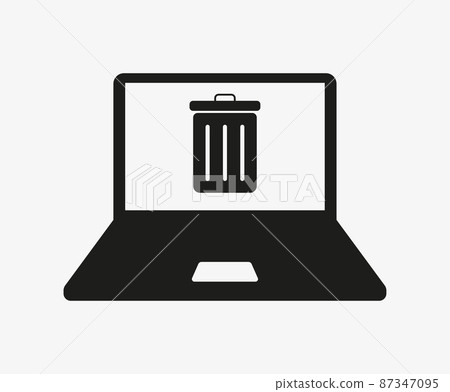 Laptop with trash vector icon on white background 87347095