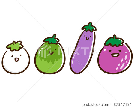 Cute handwritten style illustration set of various kinds of eggplant characters 87347154
