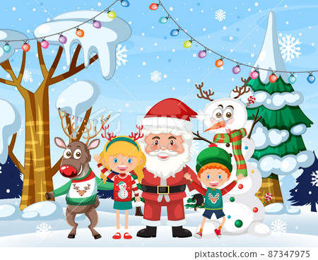 Santa Claus celebrating Christmas with children Santa Claus celebrating Christmas with children 87347975