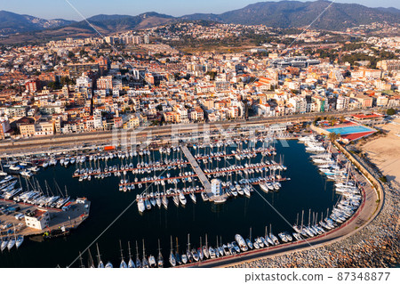 View from drone of El Masnou town, Spain View from drone of El Masnou town, Spain 87348877