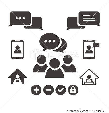 Simple icon set for remote work such as people and speech bubbles Simple icon set for remote work such as people and speech bubbles 87349176