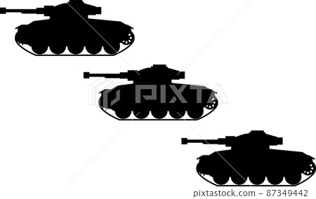 Illustration material vector of the silhouette of tanks in a formation 87349442