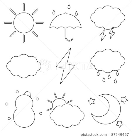 天氣圖標集單調線描 天氣圖標集單調線描 87349467