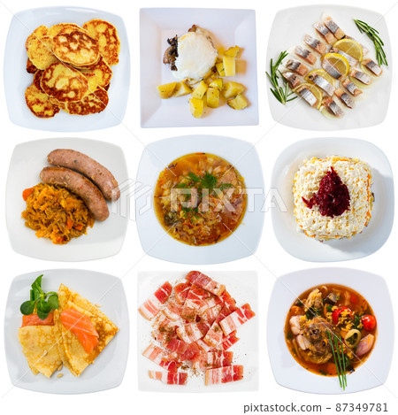 Russian dishes over white background Russian dishes over white background 87349781