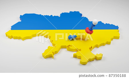 Ukraine and Russia flags paint over on chess pawns. 3D illustration Ukraine vs Russia crisis. Ukraine and Russia flags paint over on chess pawns. 3D illustration Ukraine vs Russia crisis. 87350188