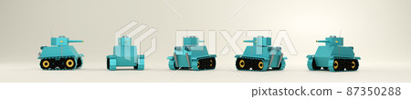 Set of low poly green tanks. 3d illustration 87350288