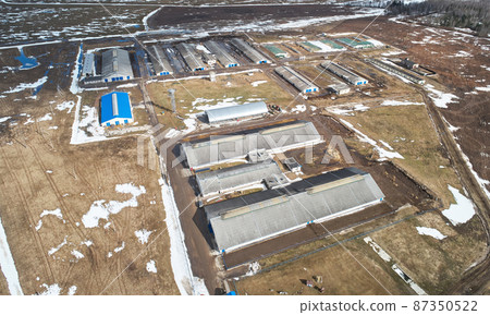 Agriculture barn farm aerial above view Agriculture barn farm aerial above view 87350522
