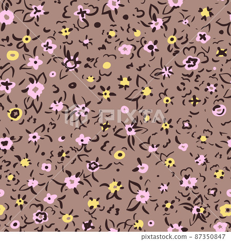 Small flowers seamless pattern. Simple floral texture. Daysy silhouettes and line drawing. Different meadow plants. Summer botanical background. For fabric and texture, Small flowers seamless pattern. Simple floral texture. Daysy silhouettes and line drawing. Different meadow plants. Summer botanical background. For fabric and texture, 87350847