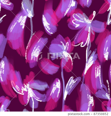 Watercolor abstract flowers. Floral sketch brush strokes seamless pattern. Outline drawing. Blurred botanical ornament. Fashionable design for fabric and textile. Paint texture. 87350852