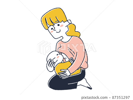 Breast-feeding mom, comical handwritten person vector, simple coloring of line drawing Breast-feeding mom, comical handwritten person vector, simple coloring of line drawing 87351297