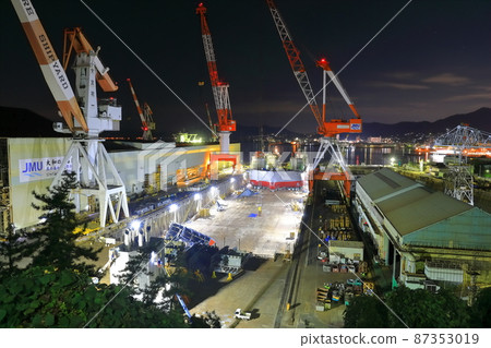 [Hiroshima Prefecture] Night view of the battleship Yamato construction dock seen from a hill overlooking historic area 87353019
