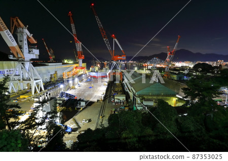 [Hiroshima Prefecture] Night view of the battleship Yamato construction dock seen from a hill overlooking historic area 87353025
