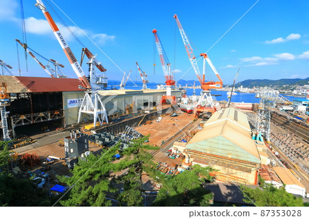 [廣島縣] 從山上俯瞰歷史區域的戰艦大和號建造碼頭 87353028