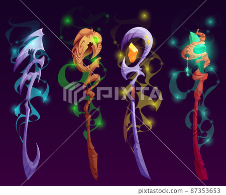 Set of magic staff, wands or walk sticks with gems Set of magic staff, wands or walk sticks with gems 87353653