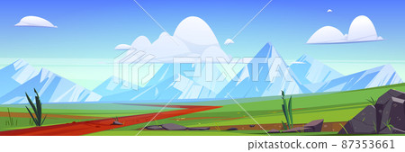 Cartoon nature mountain landscape with rural road 87353661