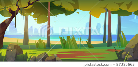 Cartoon nature landscape with forest and sea view Cartoon nature landscape with forest and sea view 87353662